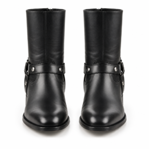 Black Buckled Leather Boots for Men