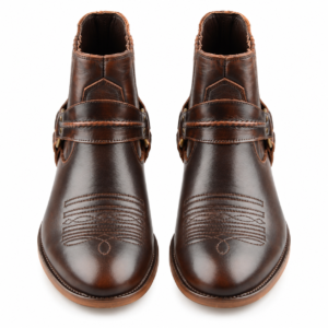 Brown Leather Buckled Boots for Men