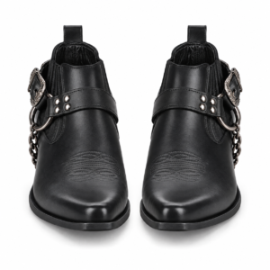 Black Leather Short Cowboy Boots for Men with Cuban Heel