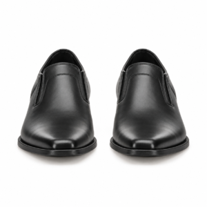 Black Leather Short Cowboy Boots for Men with Cuban Heel