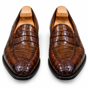 Brown Crocodile Penny Loafers for Men | Handmade Genuine Leather Slip-On Dress Shoes