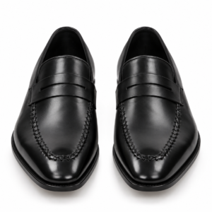 Black Leather Slip-On Penny Loafers for Men | Handmade Dress Shoes