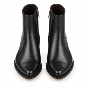 Black Full Grain Leather Western Cowboy Boots for Men – Handmade Cuban Heel Pull-On Boots