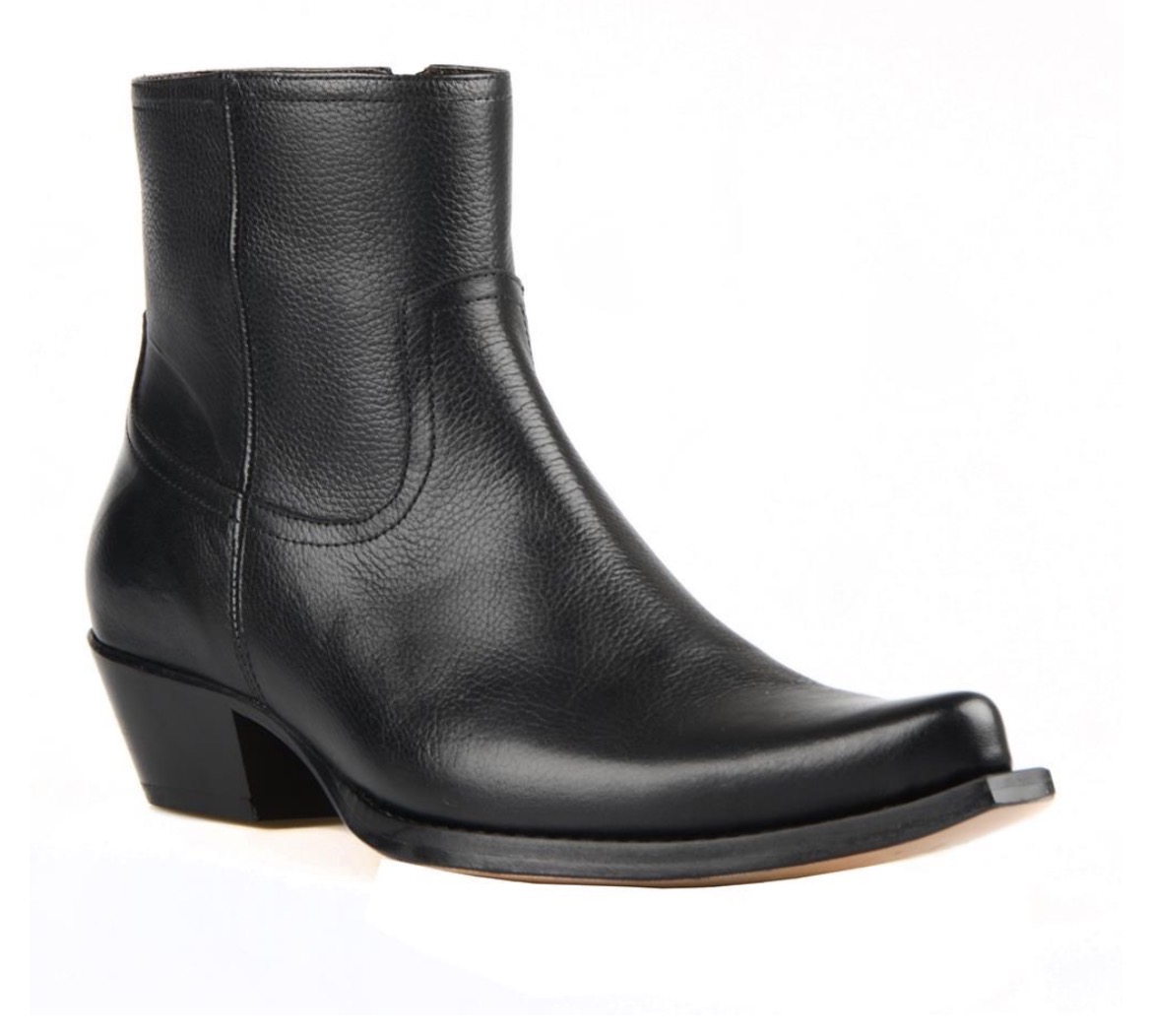 Black Full Grain Leather Western Cowboy Boots for Men – Handmade Cuban Heel Pull-On Boots - Image 2