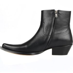 Black Full Grain Leather Western Cowboy Boots for Men – Handmade Cuban Heel Pull-On Boots