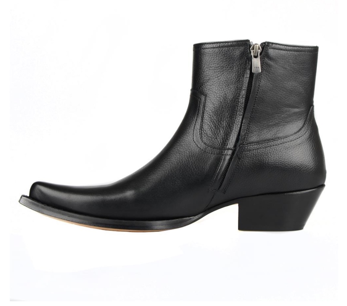 Black Full Grain Leather Western Cowboy Boots for Men – Handmade Cuban Heel Pull-On Boots