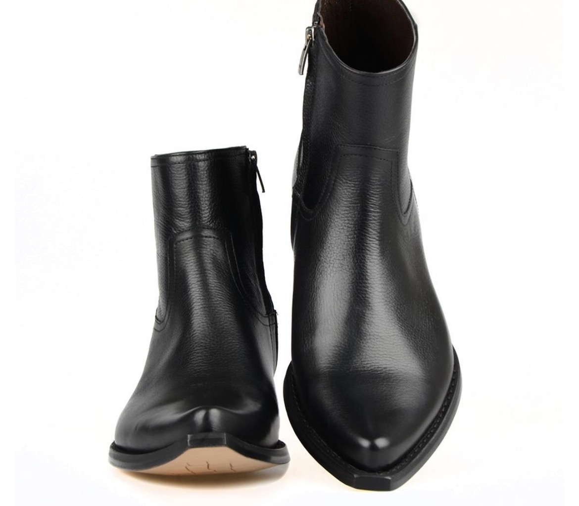 Black Full Grain Leather Western Cowboy Boots for Men – Handmade Cuban Heel Pull-On Boots - Image 5