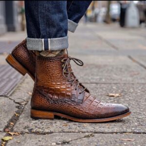 Alligator Lace-Up Boots for Men | Handmade Genuine Leather Dress Boots | Luxury Ankle Boots