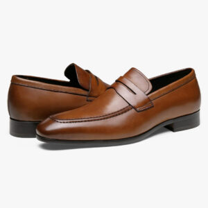 Brown Penny Loafers for Men | Handmade Genuine Leather Slip-On Dress Shoes | Classic Formal Footwear