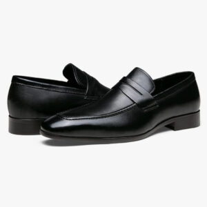Black Calf Leather Penny Loafers for Men | Handmade Genuine Leather Slip-On Dress Shoes