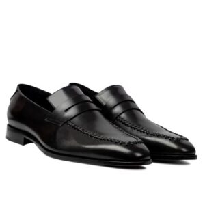 Black Leather Slip-On Penny Loafers for Men | Handmade Dress Shoes