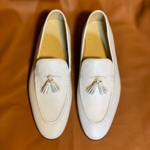 White Leather Loafers for Men | Handmade Premium Slip-On Dress Shoes