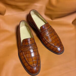 Bespoke Crocodile Penny Loafers for Men | Luxury Handmade Leather Dress Shoes