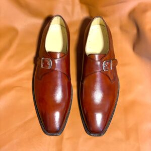 Handmade Brown Leather Monk Strap Dress Shoes for Men | Premium Formal Wedding Shoes