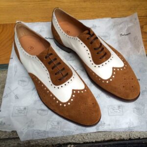 Light Brown Suede & White Leather Oxford Shoes for Men | Handmade Two-Tone Luxury Dress Shoes