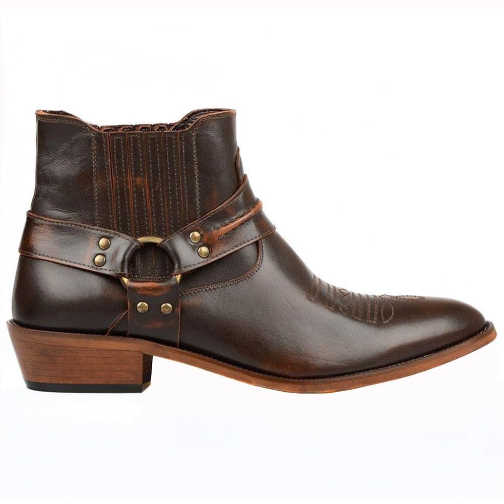 Brown Leather Buckled Boots for Men – Handmade Casual Boots