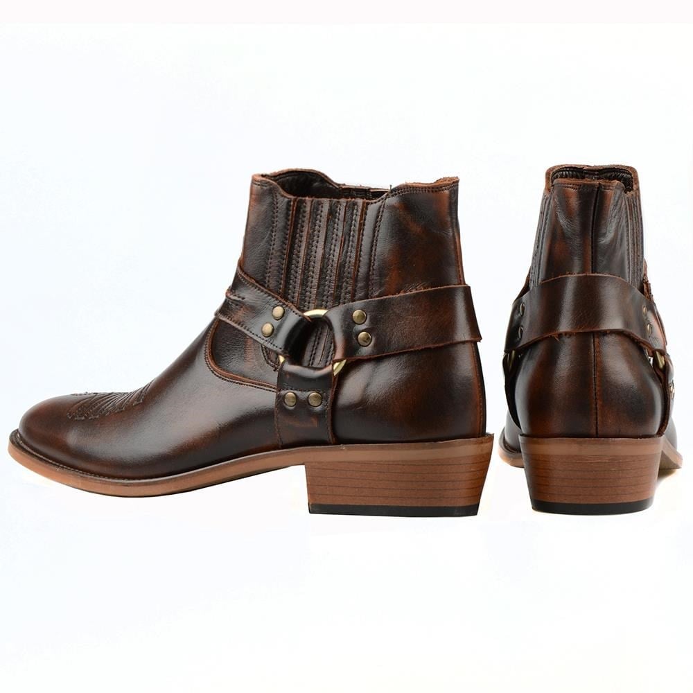 Brown Leather Buckled Boots for Men – Handmade Casual Boots - Image 5