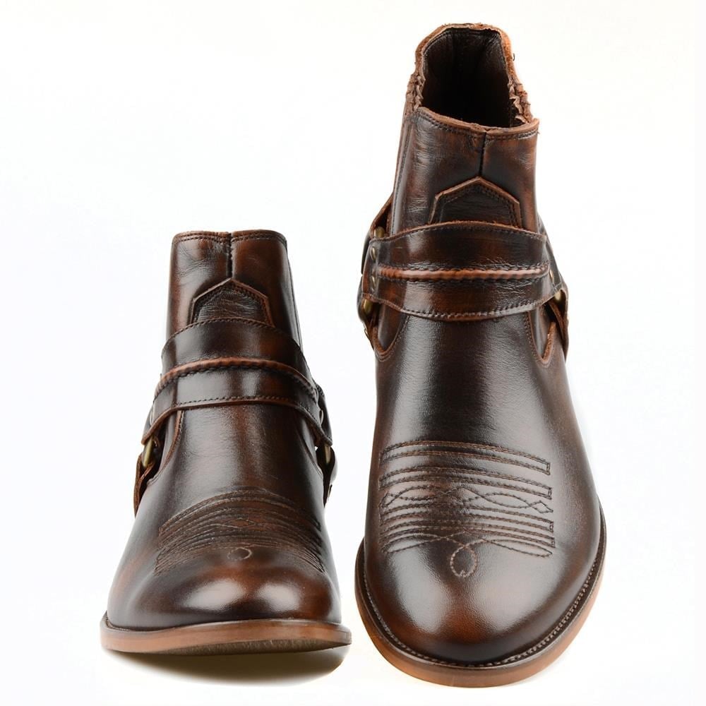 Brown Leather Buckled Boots for Men – Handmade Casual Boots - Image 3
