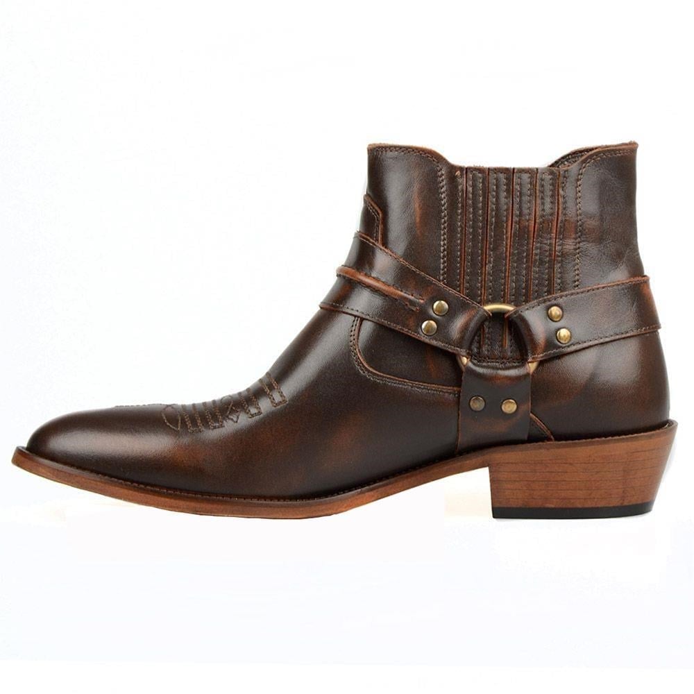 Brown Leather Buckled Boots for Men – Handmade Casual Boots - Image 4