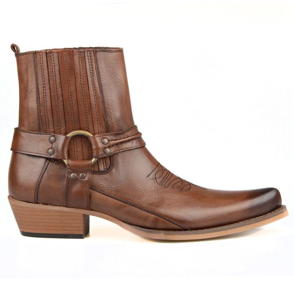 Brown Leather Buckled Boots for Men – Handmade Casual Boots