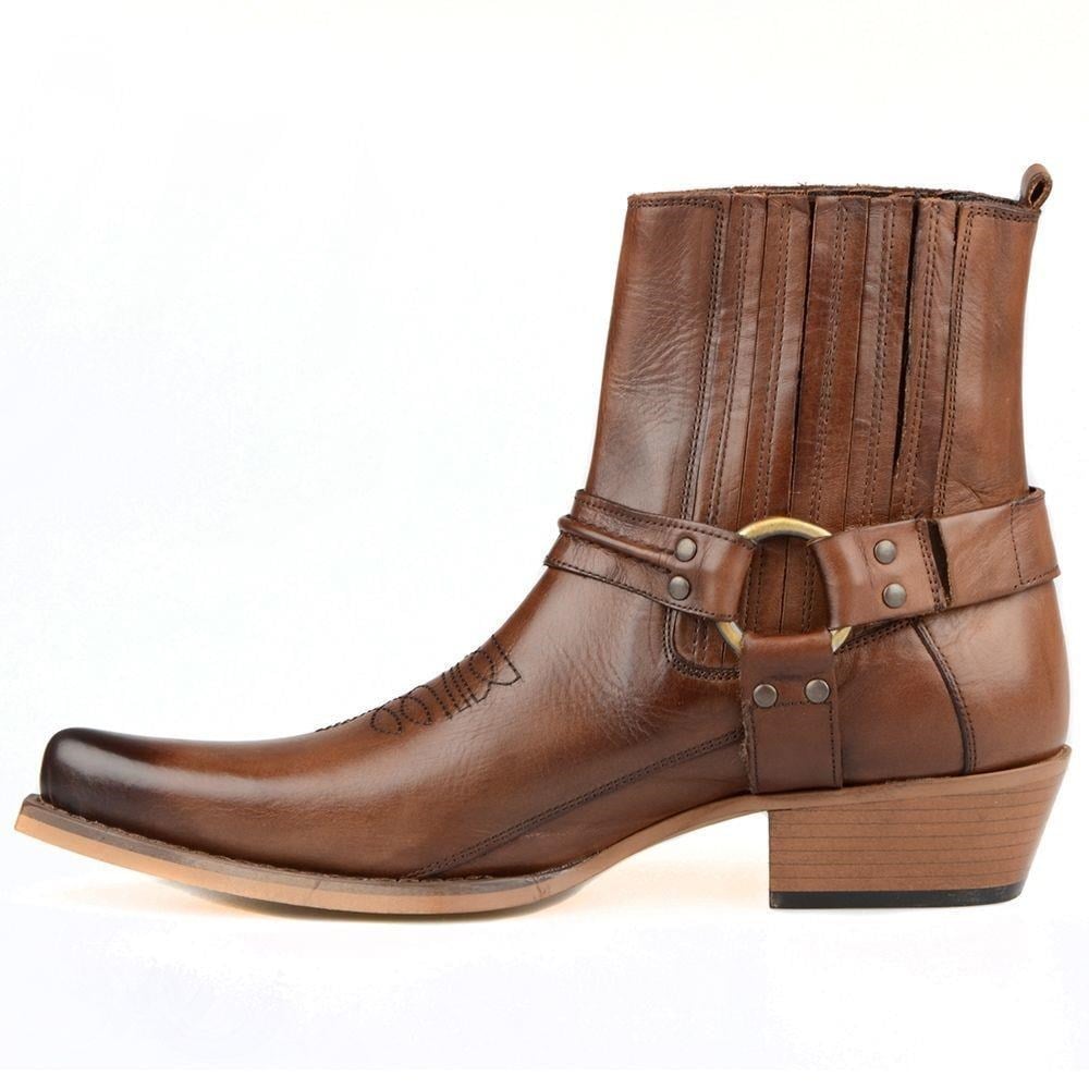 Brown Leather Buckled Boots for Men – Handmade Casual Boots - Image 3
