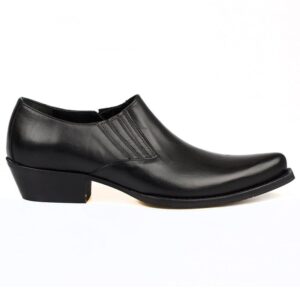 Black Leather Cowboy Shoes for Men with Cuban Heel