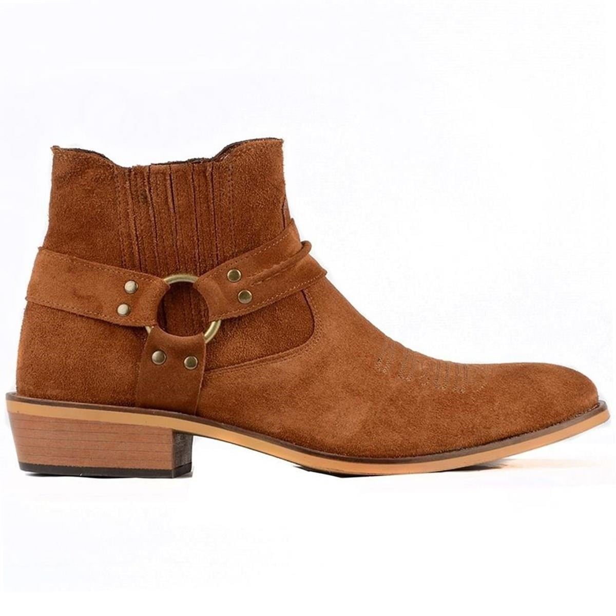 Light Brown Suede Buckled Boots for Men – Handmade Ankle Boots