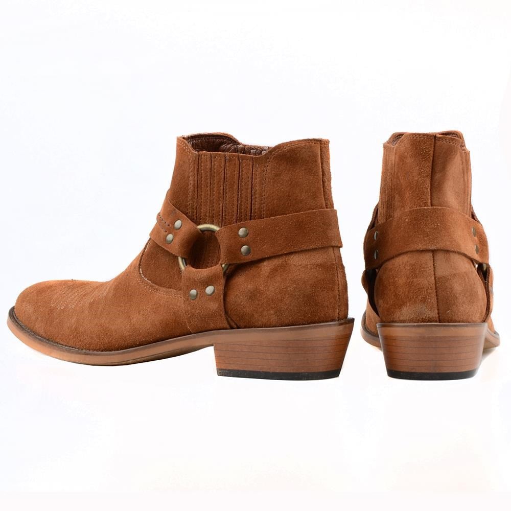Light Brown Suede Buckled Boots for Men – Handmade Ankle Boots - Image 4