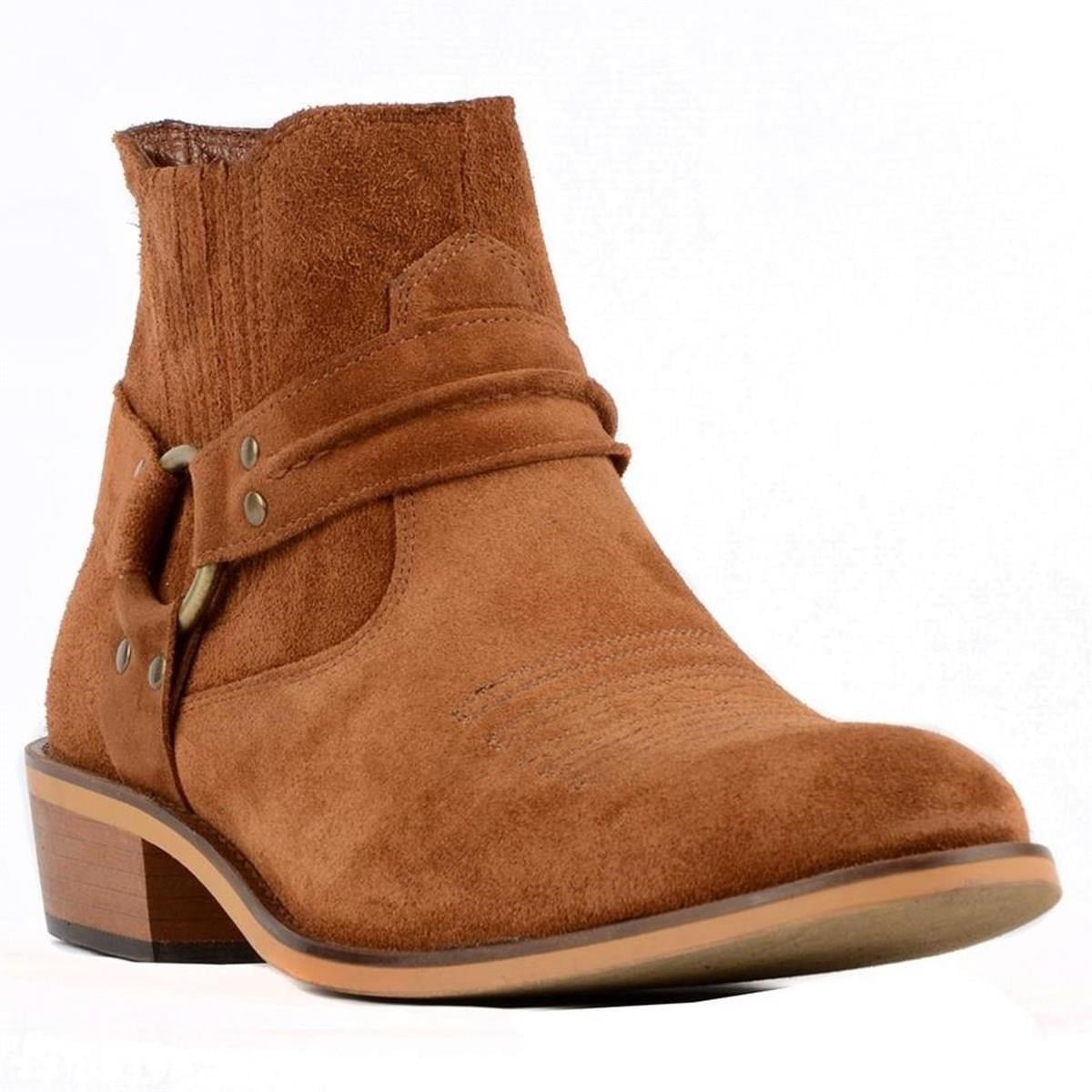 Light Brown Suede Buckled Boots for Men – Handmade Ankle Boots - Image 5