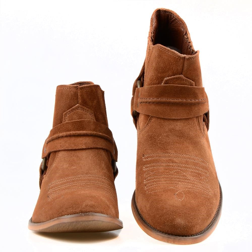 Light Brown Suede Buckled Boots for Men – Handmade Ankle Boots - Image 2
