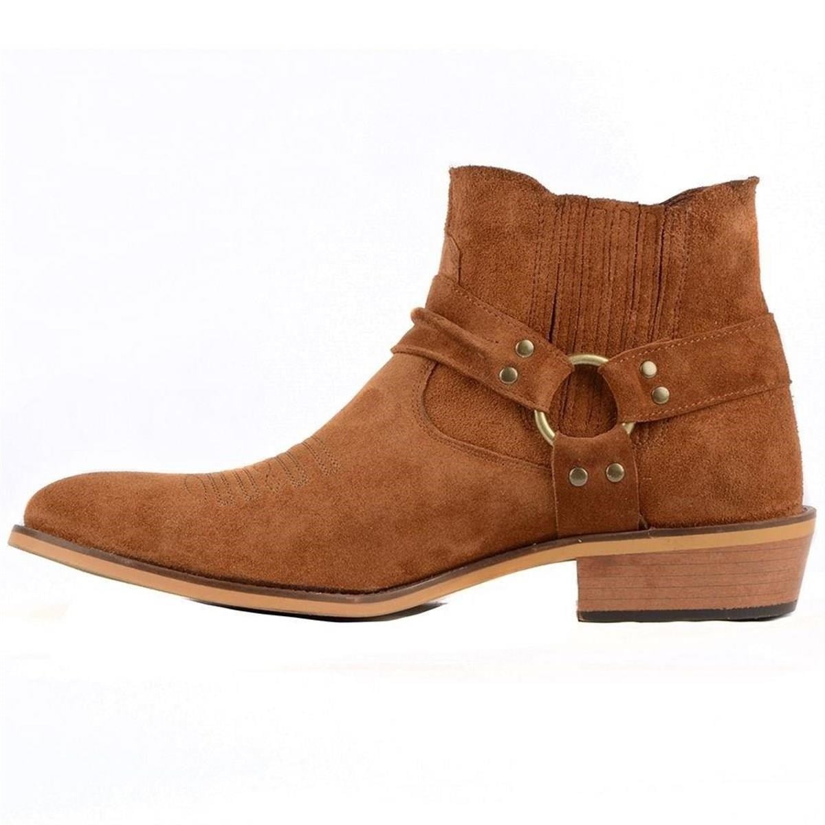 Light Brown Suede Buckled Boots for Men – Handmade Ankle Boots - Image 3