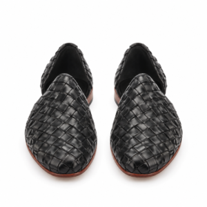 en's Handcrafted Black Woven Leather Loafers | Premium Dress Shoes