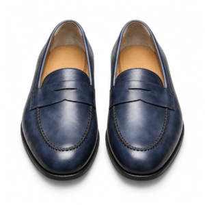 Men's Handmade Blue Textured Penny Loafers | Premium Leather