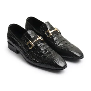 Black Alligator Leather Loafers for Men