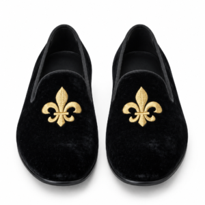 Men’s Black Velvet Loafers with Gold Fleur-de-Lis | MFS Atelier