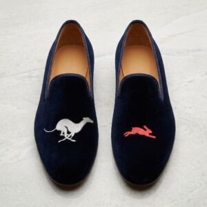 Men’s Navy Blue Embroidered Loafers – Dog & Hare Design